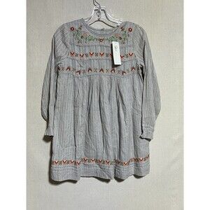 Peek Shiloh Grey Embroidered Long Sleeve Knee Length Dress Sz. 12 NWT